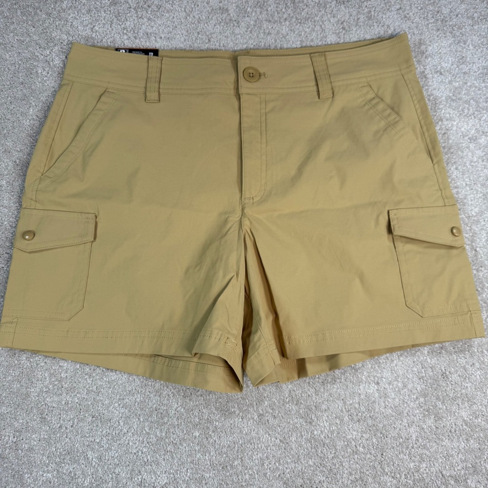 Eddie Bauer Womens Cargo Pocket Shorts Tan Beige Nylon Stretch Size 12 NWT